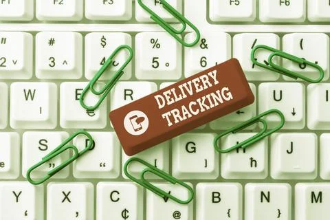 Text caption presenting Delivery Tracking. Word Written on the process of Stock Photos