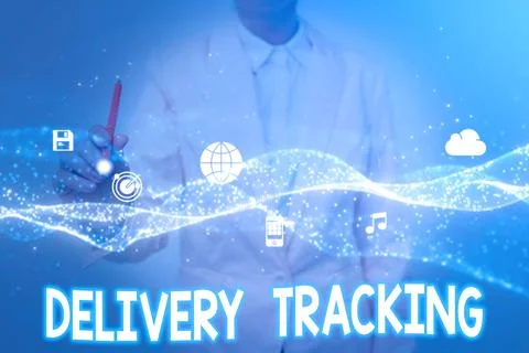 Text caption presenting Delivery Tracking. Business idea the process of Stock Photos
