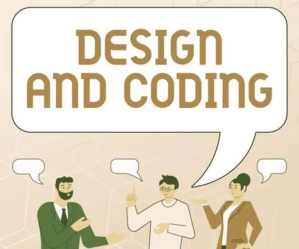 Text caption presenting Design And Coding. Word for tool that can be used in Stock Illustration