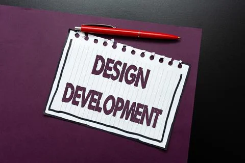 Text caption presenting Design Development. Concept meaning technical aspects of Stock Photos