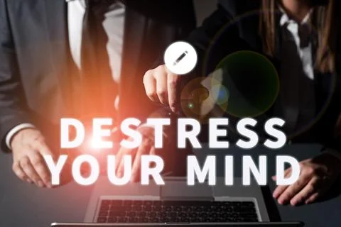 Text caption presenting Destress Your Mind. Business concept to release mental Stock Photos