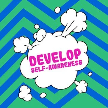 Text caption presenting Develop Self Awareness. Business overview Improve sharp Stock Illustration