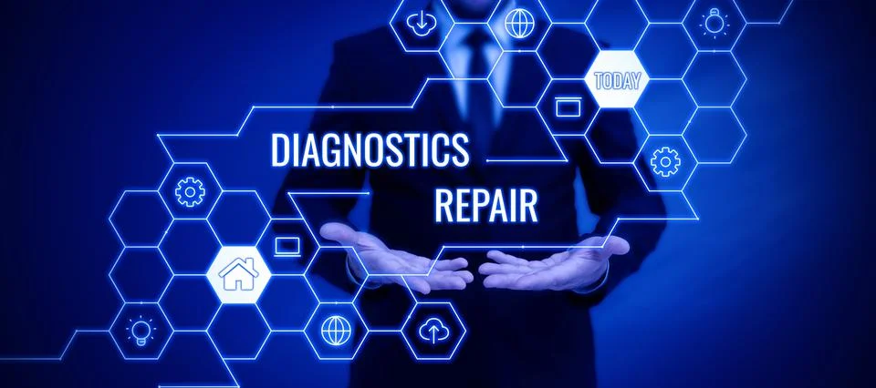 Text caption presenting Diagnostics RepairA program or routine that helps a user Fotos de archivo
