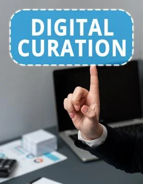 Text caption presenting Digital Curation. Concept meaning maintenance collection Stockfoto's