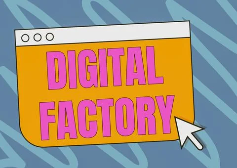 Text caption presenting Digital Factory. Business concept uses digital Stock Illustration