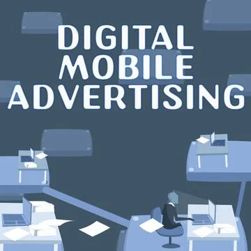 Text caption presenting Digital Mobile Advertising. Word for digitized content Illustrazione stock
