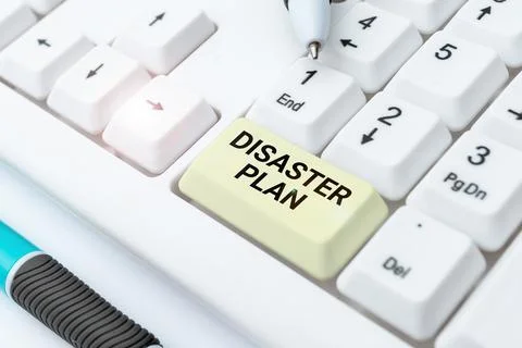 Text caption presenting Disaster Plan. Word for Respond to Emergency Stock Photos