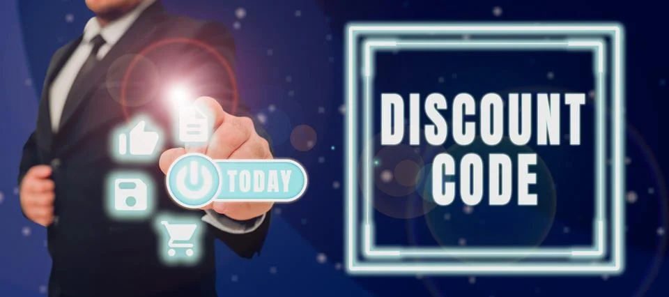 Text caption presenting Discount Code. Business showcase to reduce the price of Stock Photos