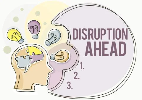 Text caption presenting Disruption AheadTransformation that is caused by Stock Illustration