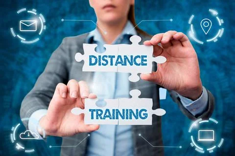 Text caption presenting Distance Training. Business showcase learning remotely 스톡 사진