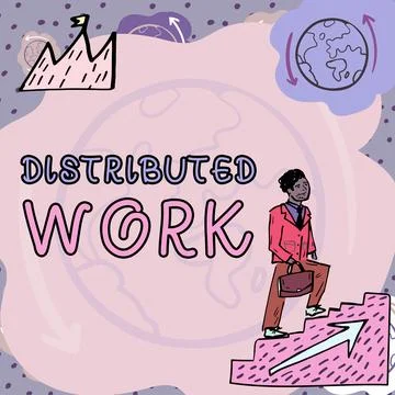 Text caption presenting Distributed Work. Business overview practiced by Stockillustratie