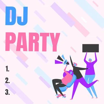Text caption presenting Dj Party. Word for person who introduces and plays イラスト素材