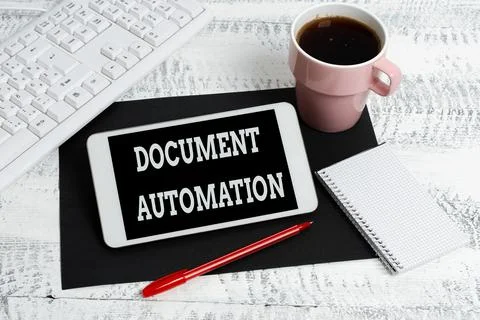 Text caption presenting Document Automation. Word Written on workflows that Fotos de archivo