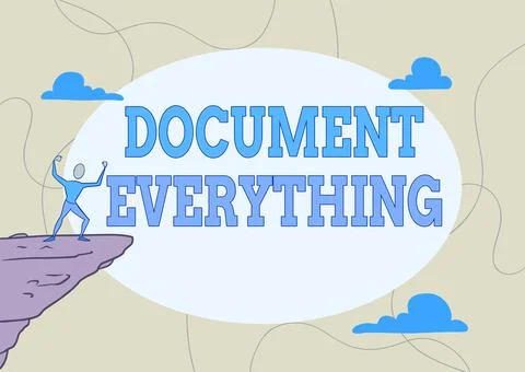 Text caption presenting Document Everything. Word Written on computer file that Stock Illustration