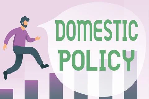 Text caption presenting Domestic Policy. Business overview Actions taken by a Stock Illustration