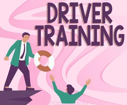 Text caption presenting Driver Trainingprepares a new driver to obtain a driver Stock Illustration