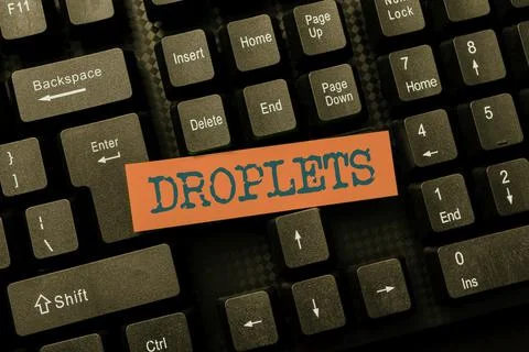 Text caption presenting Droplets. Business approach very small drop of a liquid Foto stock