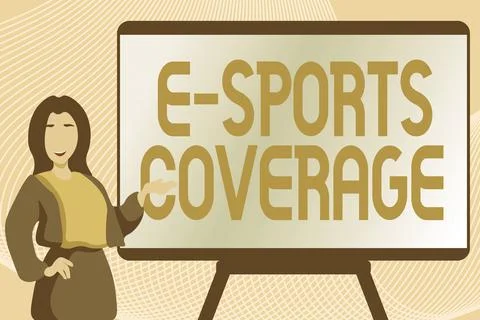 Text caption presenting E Sports Coverage. Internet Concept Reporting live on Stock Illustration