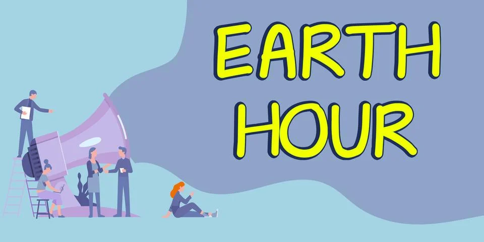 Text caption presenting Earth Hour. Concept meaning Global movement to call for Stock Illustration
