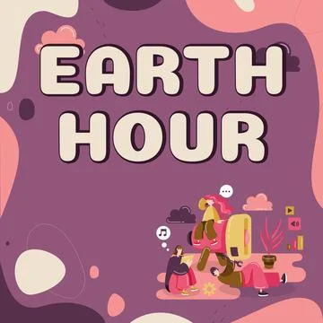 Text caption presenting Earth Hour. Word for Global movement to call for greater Stock Illustration