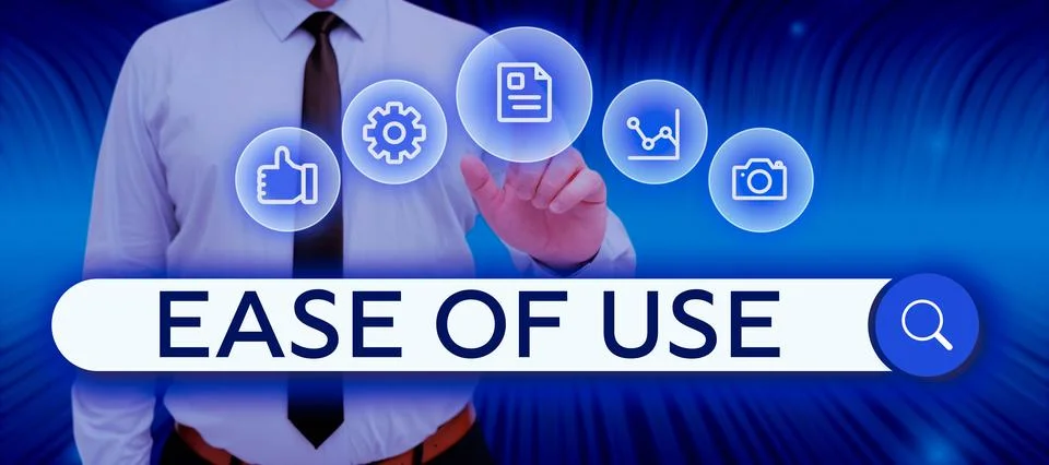 Text caption presenting Ease Of Use. Business overview User friendly easy to 스톡 사진