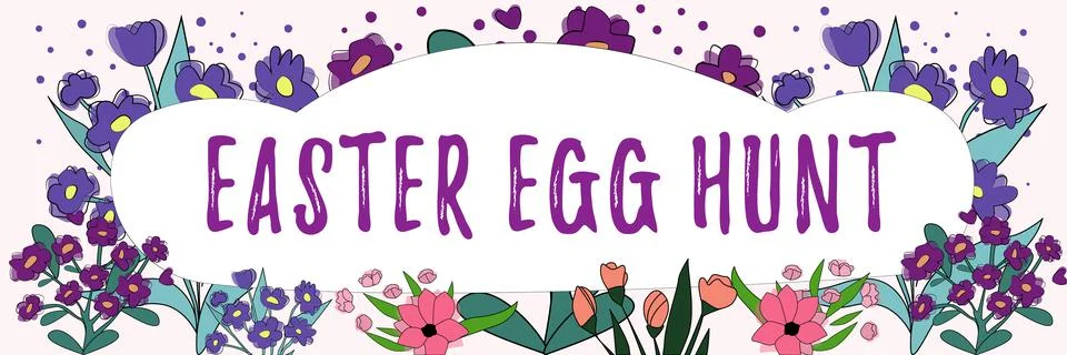 Text caption presenting Easter Egg Hunt. Word Written on Searching special Stock Illustration