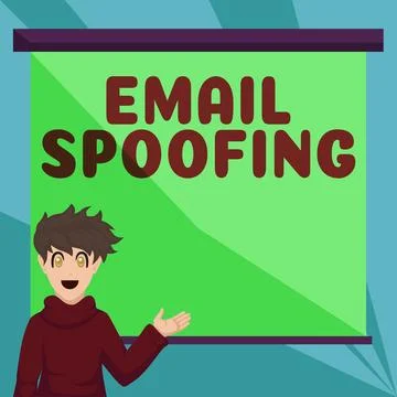 Text caption presenting Email Spoofing. Business overview secure the access and Illustrazione stock