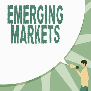 Text caption presenting Emerging Markets. Business concept country that has some Stock Illustration