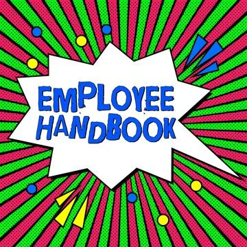 Text caption presenting Employee Handbook. Concept meaning Document that Illustrazione stock