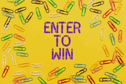 Text caption presenting Enter To Win. Business overview Sweepstakes Trying the Stock Photos