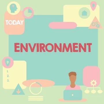 Text caption presenting Environment. Word for failure or in deviation from the Stock Illustration