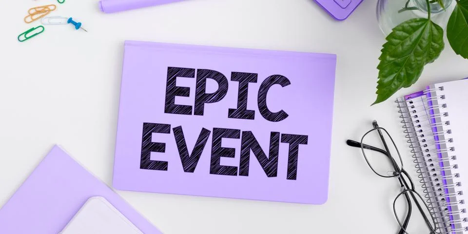 Text caption presenting Epic Event. Business concept pertaining to a long poetic Stock Photos