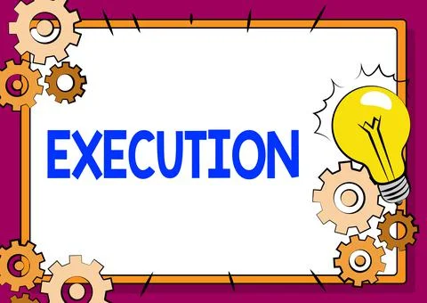 Text caption presenting Execution. Business showcase it executes or imposes a Illustrazione stock