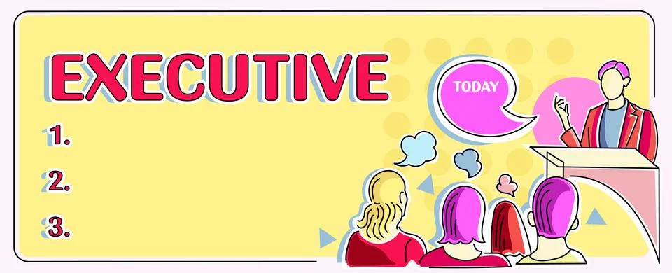 Text caption presenting Executive. Business overview specific competences of Illustrazione stock