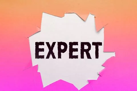 Text caption presenting Expert. Word for person who is very knowledgeable about Stock Photos