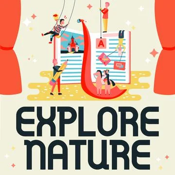 Text caption presenting Explore Nature. Word Written on Discovering the Stock Illustration