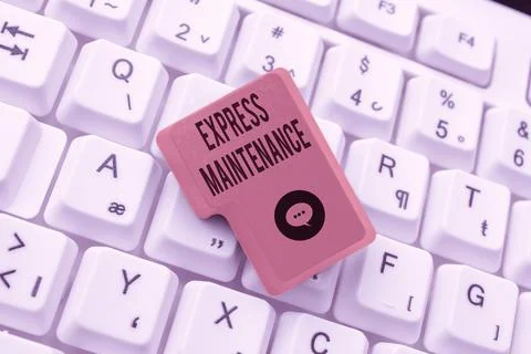 Text caption presenting Express Maintenance. Business concept damage is Stock Photos