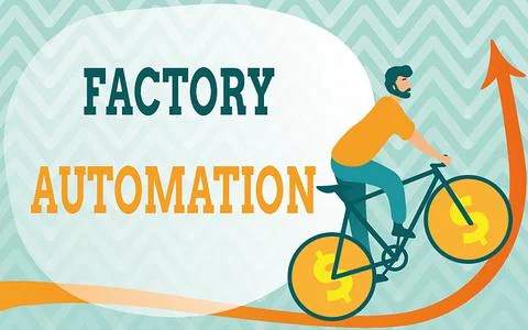 Text caption presenting Factory Automation. Business overview automatic Illustrazione stock