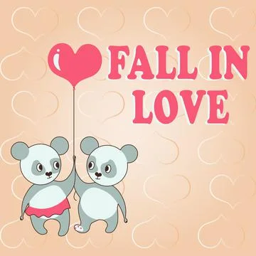 Text caption presenting FALL IN LOVE. Concept meaning Charmed or captivated with Illustrazione stock