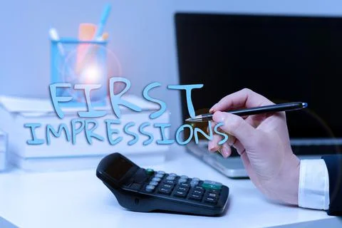 Text caption presenting First ImpressionsWhat a person thinks of you when they Stock Photos