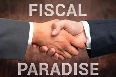 Text caption presenting Fiscal Paradise. Word for Tax on development Rates of Stock-Fotos