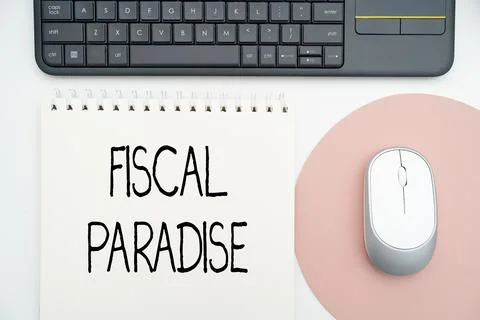 Text caption presenting Fiscal Paradise. Word Written on The waste of public Stock-Fotos