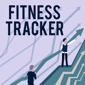 Text caption presenting Fitness Tracker. Word for device that records a persons Stock Illustration