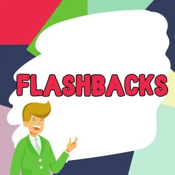 Text caption presenting Flashbacks. Business overview interruption of Stock Illustration