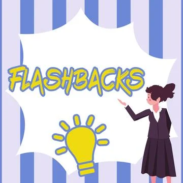 Text caption presenting Flashbacks. Word for interruption of chronological Illustrazione stock