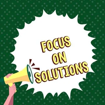 Text caption presenting Focus On Solutions. Word Written on powerful practical Stock Illustration