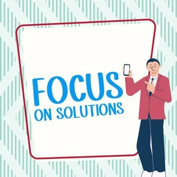 Text caption presenting Focus On Solutions. Word Written on powerful practical Stock Illustration