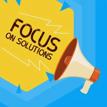 Text caption presenting Focus On Solutions. Word Written on powerful practical Stock Illustration