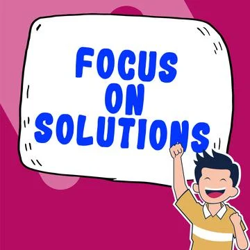 Text caption presenting Focus On Solutions. Business overview powerful practical 库存插图