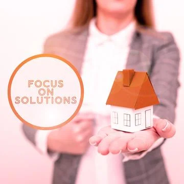 Text caption presenting Focus On Solutions. Business overview powerful practical 写真素材